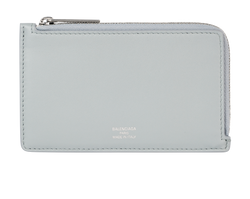 Balenciaga Logo Printed Coin & Card Holder,Leather,Grey,0568148, B/DB, 3*